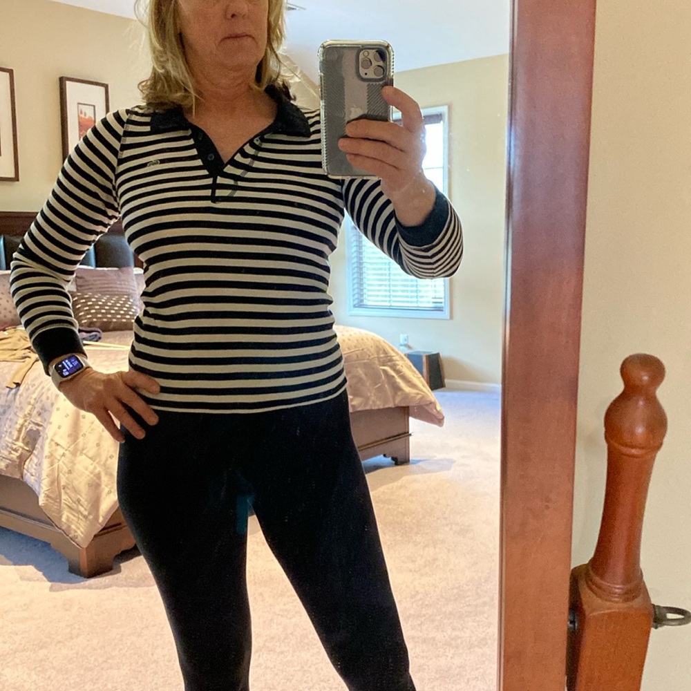 Lacoste black and white stripe shirt